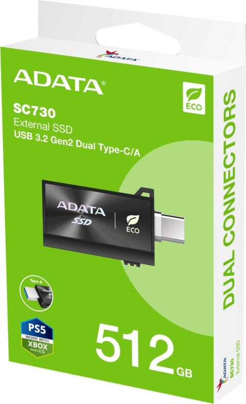 Adata Dysk Zewnętrzny SSD SC730 512G USB 3.2C/A 600/600MB/s czarny ADATA
