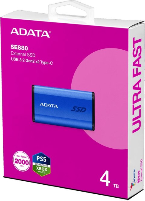 Adata Dysk zewnętrzny SSD SE880 4TB USB3.2A/C Gen2x2 Niebieski ADATA
