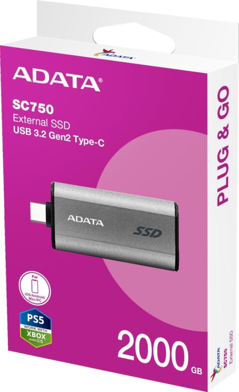 Adata Zewnętrzny dysk SSD SC750 2000G USB3.2C 1050/1000 MB/s ADATA