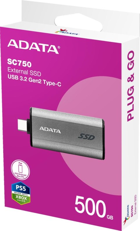 Adata Zewnętrzny dysk SSD SC750 500G USB3.2C 1050/1000 MB/s ADATA