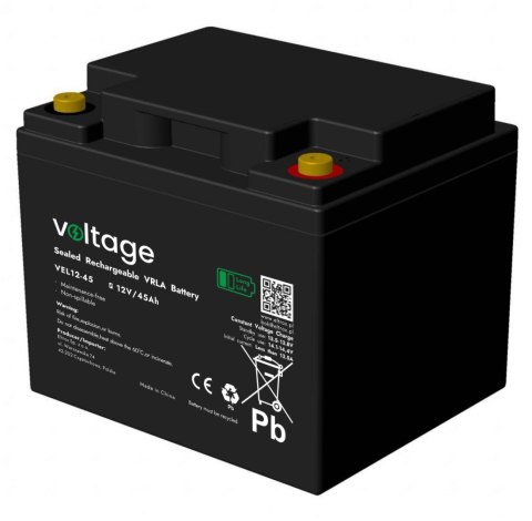 Akumulator AGM Voltage Long Life 12V 45Ah VEL12-45 (Żywotność 15 lat) VOLTAGE
