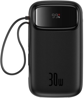 Powerbank Baseus QPow 2 20000mAh 30W z 2 wbudowanymi kablami USB-C - czarny BASEUS