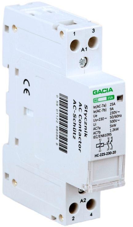 Stycznik modułowy 2 biegunowy 1P/2T/25A 2NO 230V GACIA HC 2P/25A 2NO 230V GACIA