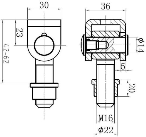 Zawias PSG 61.001 do wspawania - gwint M16 PSG