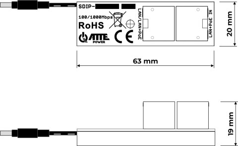 Adapter PoE ATTE SDIP-12-121 Adapter PoE Gigabit obniżający napięcie do 12V ATTE