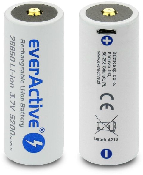 Akumulator 26650 Li-Ion 3,7V everActive 5200mAh micro USB (1 szt.) z zabezpieczeniem EVERACTIVE