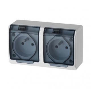 Hermes Gniazdo hermetyczne podwójne natynkowe z uziemieniem 16A IP44 z klapką dymną białe GNT 0322‑01 ELEKTRO-PLAST NASIELSK