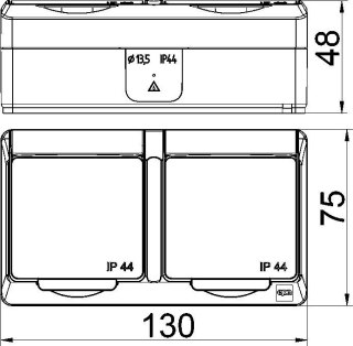 Hermes Gniazdo hermetyczne podwójne natynkowe z uziemieniem 16A IP44 z klapką dymną białe GNT 0322‑01 ELEKTRO-PLAST NASIELSK