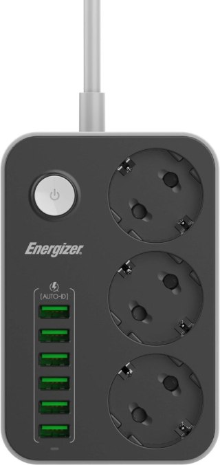 LISTWA ZASILAJĄCA Z WYŁĄCZNIKIEM Energizer 3x SCHUKO 6x USB-A 2500W 10A KABEL 2M ENERGIZER