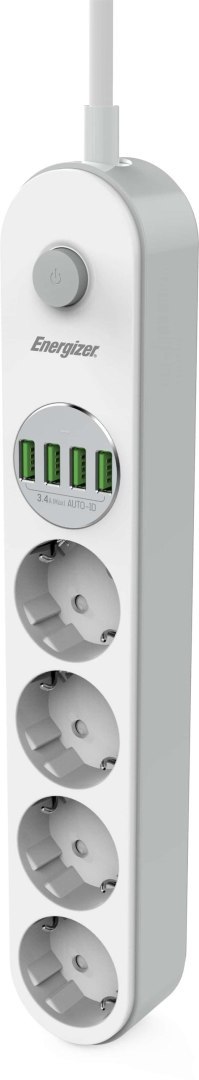 LISTWA ZASILAJĄCA Z WYŁĄCZNIKIEM Energizer 4x SCHUKO 4x USB-A 2500W 10A KABEL 2M ENERGIZER