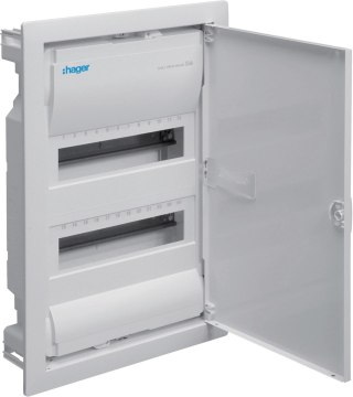 Rozdzielnica podtynkowa z drzwiami metalowymi, 2 rzędy, 24 moduły, IP30, HAGER Volta VU24NE HAGER