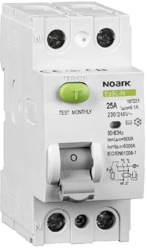 WYŁĄCZNIK RÓŻNICOWOPRĄDOWY, 6 KA, 40A, 30MA, 2P TYP AC EX9L-N Noark 108315 NOARK