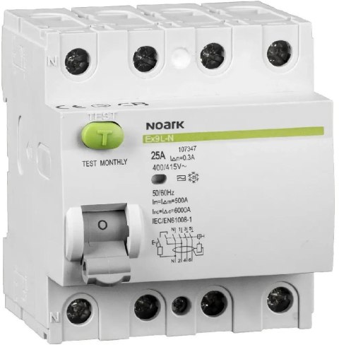 WYŁĄCZNIK RÓŻNICOWOPRĄDOWY, 6 KA, 40A, 30MA, 4P TYP AC EX9L-N Noark 108332 NOARK