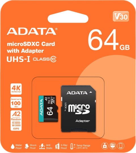 Adata Karta pamięci microSD Premier Pro 64 GB UHS1 U3 V30 A2 + adapter ADATA