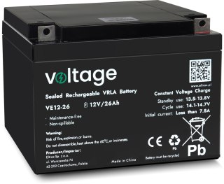Akumulator AGM Voltage 12V 26Ah VE12-26 (Żywotność 6-9 lat) VOLTAGE