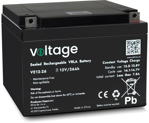 Akumulator AGM Voltage 12V 26Ah VE12-26 (Żywotność 6-9 lat) VOLTAGE