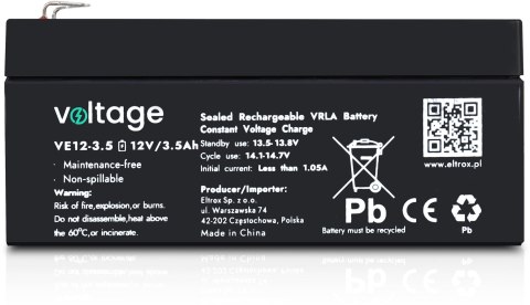 Akumulator AGM Voltage 12V 3,5Ah VE12-3.5 (Żywotność 6-9 lat) VOLTAGE