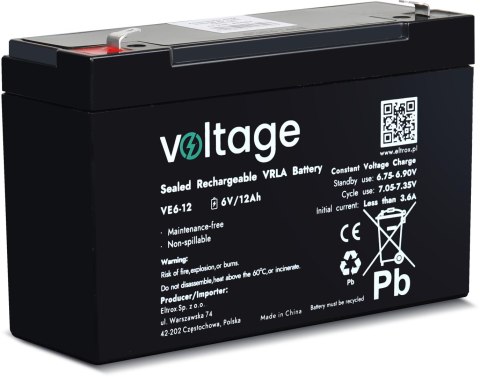 Akumulator AGM Voltage 6V 12Ah VE6-12 (Żywotność 6-9 lat) VOLTAGE