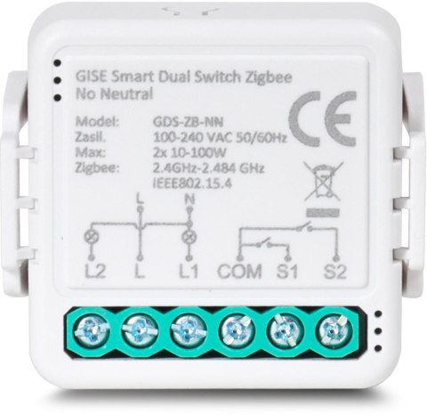 GISE Smart Podwójny moduł przekaźnikowy (bez N) Zigbee | Tuya | GDS-ZB-NN GISE