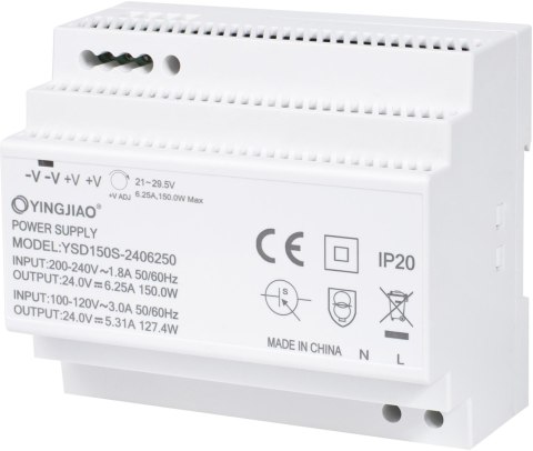 ZASILACZ IMPULSOWY NA SZYNĘ DIN YINGJIAO YSD150S-24006250 24V/150W/6,25A YINGJIAO