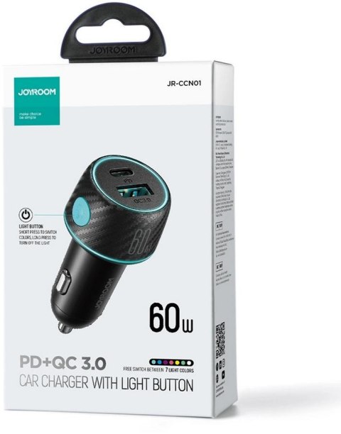 Ładowarka samochodowa Joyroom JR-CCN01 60W 3.0A PD 3.0 QC 3.0 1x USB-A 1x USB-C JOYROOM
