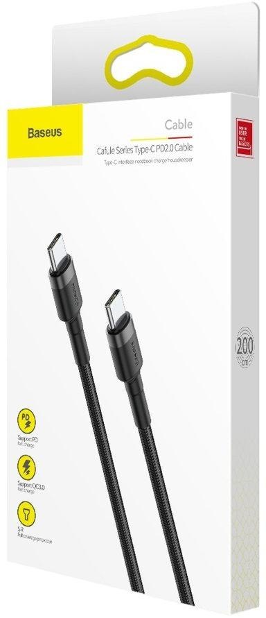 KABEL USB-C / USB-C Baseus Cafule CATKLF-HG1 200cm 60W 3A PD 2.0 QC 3.0 CZARNO-SZARY W OPLOCIE BASEUS