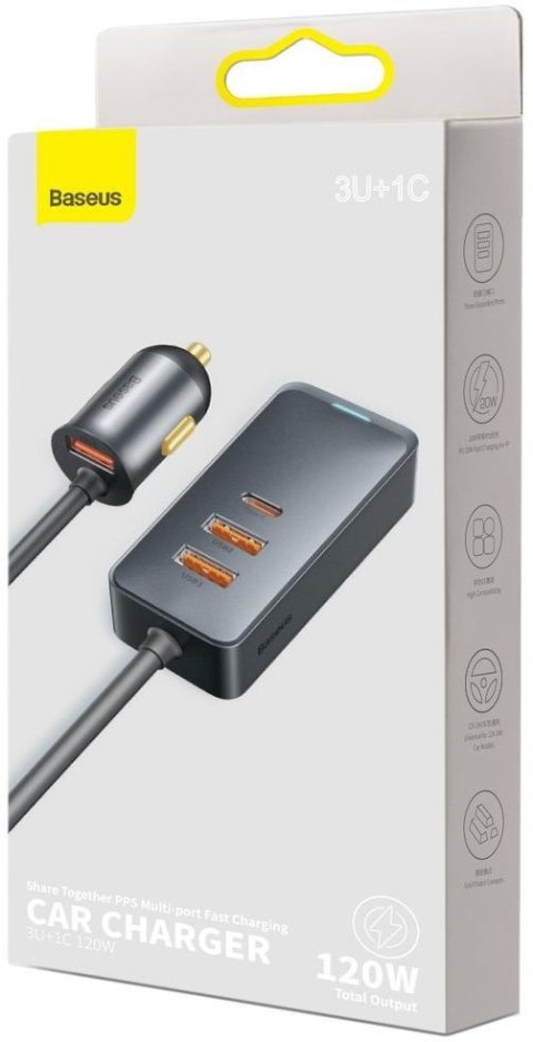 ŁADOWARKA SAMOCHODOWA NA PRZEWODZIE Baseus Share Together 120W 3A 3x USB-A 1x USB-C PD 20W QC 3.0 BASEUS