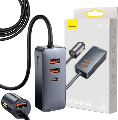 ŁADOWARKA SAMOCHODOWA NA PRZEWODZIE Baseus Share Together 120W 3A 3x USB-A 1x USB-C PD 20W QC 3.0 BASEUS