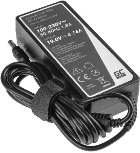 ZASILACZ ŁADOWARKA DO LAPTOPA ASUS TOSHIBA Green Cell PRO AD27AP 19V 4,74A 90W 5,5mm/2,5mm GREEN CELL