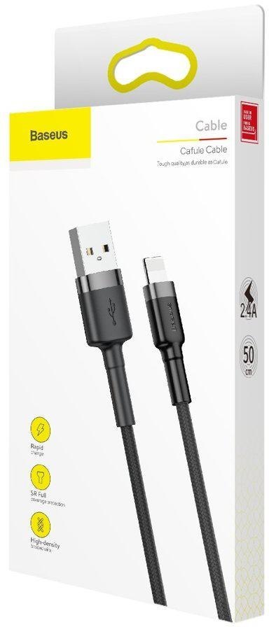 KABEL USB-A / Lightning iPhone Baseus Cafule CALKLF-AG1 50cm Apple 2.4A CZARNO-SZARY W OPLOCIE BASEUS