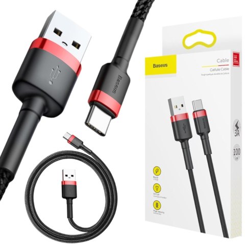 KABEL USB-A / USB-C Baseus Cafule CATKLF-B91 100cm 3A QC 3.0 CZARNO-CZERWONY W OPLOCIE BASEUS