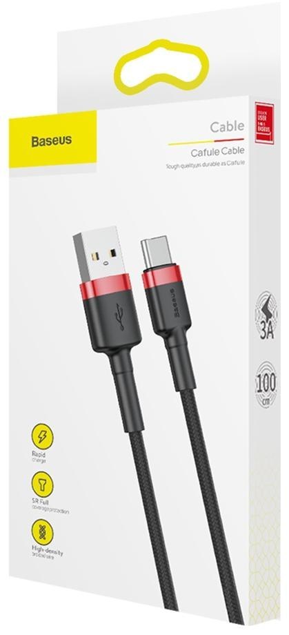 KABEL USB-A / USB-C Baseus Cafule CATKLF-B91 100cm 3A QC 3.0 CZARNO-CZERWONY W OPLOCIE BASEUS