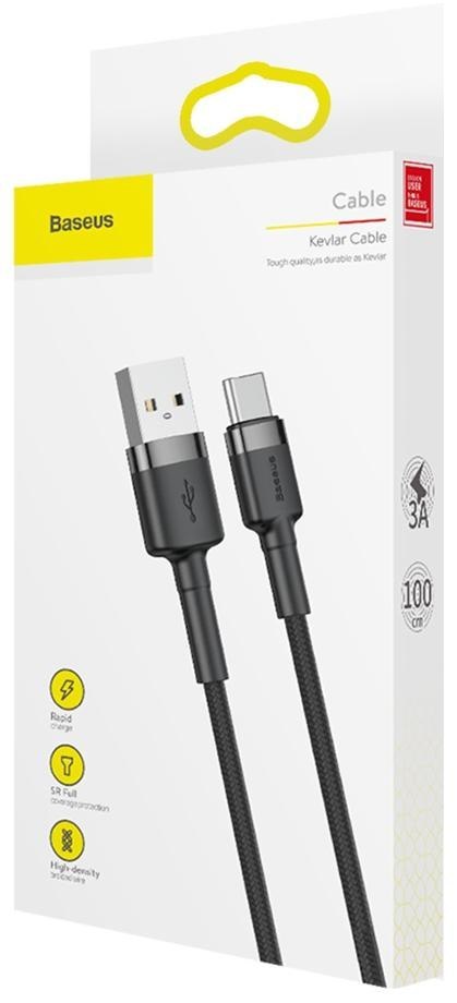 KABEL USB-A / USB-C Baseus Cafule CATKLF-BG1 100cm 3A QC 3.0 CZARNO-SZARY W NYLONOWYM OPLOCIE BASEUS