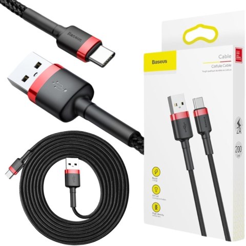 KABEL USB-A / USB-C Baseus Cafule CATKLF-C91 200cm 2A QC 3.0 CZARNO-CZERWONY W OPLOCIE BASEUS