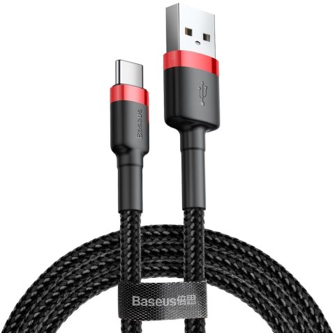KABEL USB-A / USB-C Baseus Cafule CATKLF-C91 200cm 2A QC 3.0 CZARNO-CZERWONY W OPLOCIE BASEUS