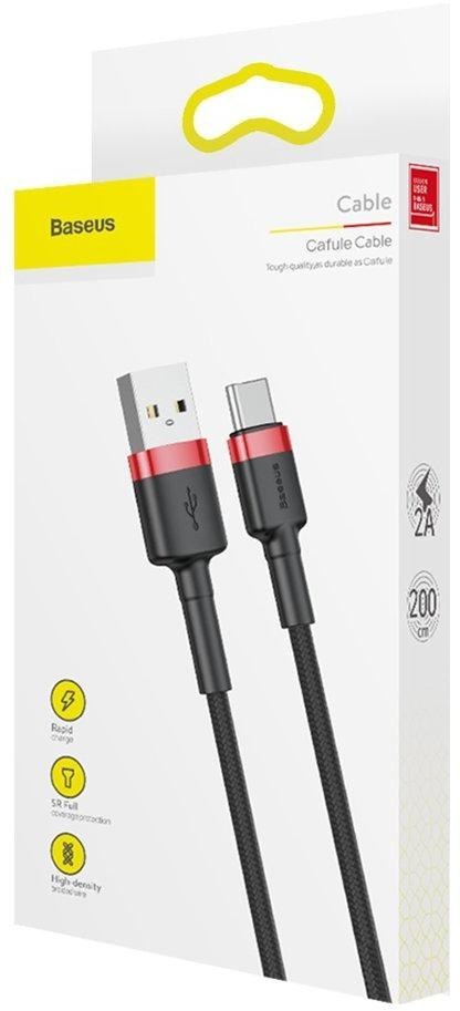 KABEL USB-A / USB-C Baseus Cafule CATKLF-C91 200cm 2A QC 3.0 CZARNO-CZERWONY W OPLOCIE BASEUS