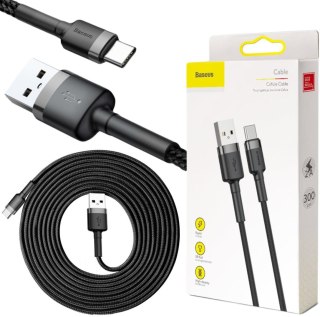 KABEL USB-A / USB-C Baseus Cafule CATKLF-UG1 300cm 2A QC 3.0 CZARNO-SZARY W NYLONOWYM OPLOCIE BASEUS