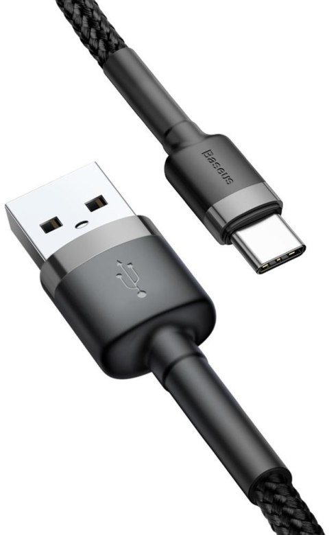 KABEL USB-A / USB-C Baseus Cafule CATKLF-UG1 300cm 2A QC 3.0 CZARNO-SZARY W NYLONOWYM OPLOCIE BASEUS