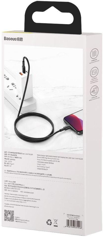 KABEL USB-C / Lightning iPhone Baseus Cafule CATLGD-01 1m 20W PD Quick Charging CZARNY W OPLOCIE BASEUS