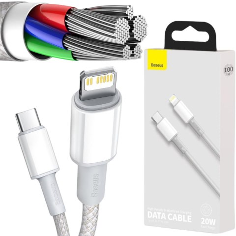 KABEL USB-C / Lightning iPhone Baseus Cafule CATLGD-02 1m 20W PD Quick Charging BIAŁY W OPLOCIE BASEUS