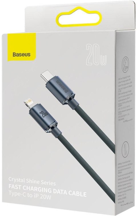 KABEL USB-C / Lightning iPhone Baseus Crystal CAJY000301 2m 20W PD QC CZARNY W OPLOCIE PREMIUM BASEUS