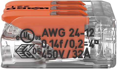 Szybkozłączka uniwersalna LINKA/DRUT 3x 0,2-4mm2 WAGO 221-413 (Paczka 50szt.) WAGO