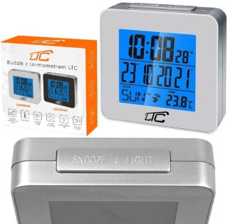 Budzik z termometrem LTC, sterowany radiowo, srebrny LXSTP04S LTC