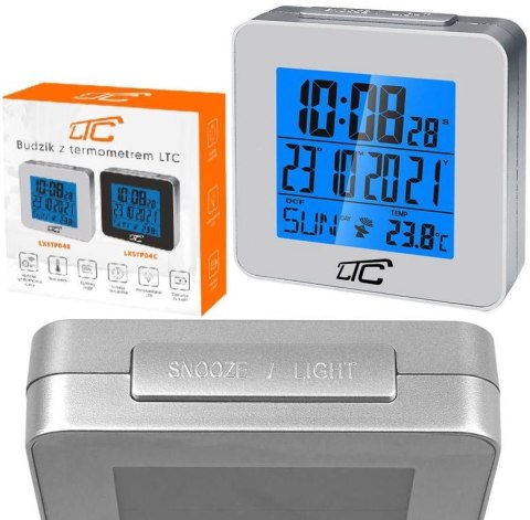 Budzik z termometrem LTC, sterowany radiowo, srebrny LXSTP04S LTC