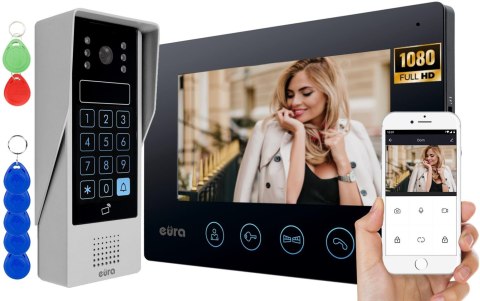 WIDEODOMOFON EURA VDP-90A3 DELTA + czarny monitor TUYA EURA