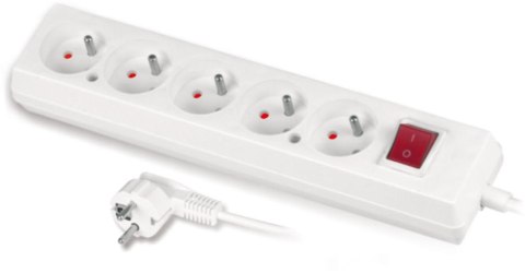 Przedłużacz z pięciokrotnym gniazdem z wyłącznikiem 3x2p+Z 10A 5m biały JONEX