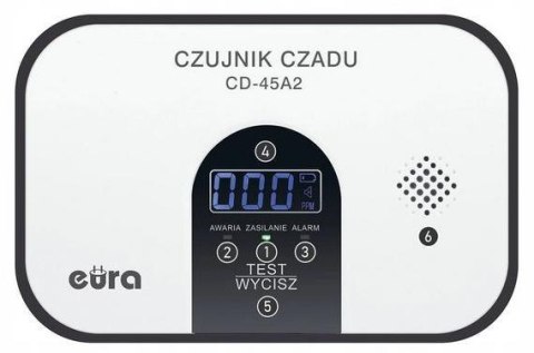 Czujnik czadu EURA CD-45A2 wolnostojący, bateryjny, wyswietlacz LCD EURA