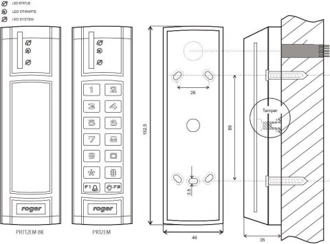 Czytnik zbliżeniowy ROGER PRT12EM-BK ROGER